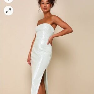 Lulu's Mint Green Strapless Sequin Dress